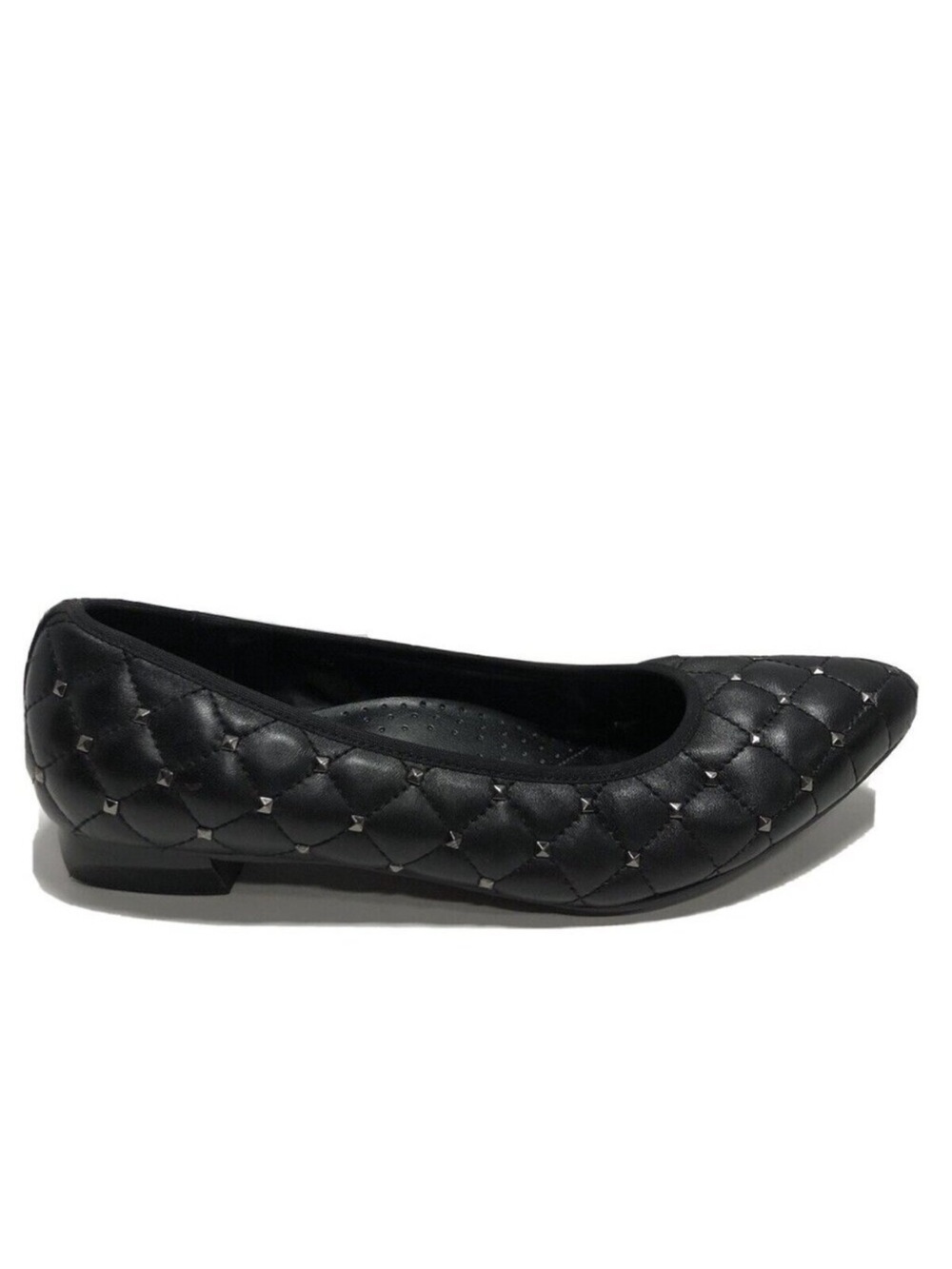 Vaneli Kianni Black Quilted Nappa/Gunmetal Studs Ballet Flats - Picture 4 of 6
